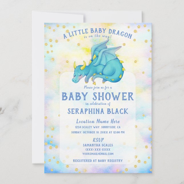 Invitación a Baby Shower de Cute Blue Dragon (Anverso)