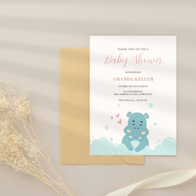 Invitación a Baby Shower de Cute Blue Hippo (Subido por el creador)