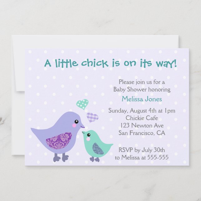 Invitación a Baby Shower de Cute Blue & Purple Bir (Anverso)