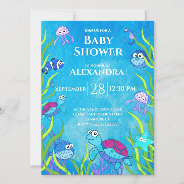 Invitación a Baby Shower de Cute Blue Under Sea Bo (Anverso)