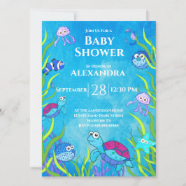 Invitación a Baby Shower de Cute Blue Under Sea Bo