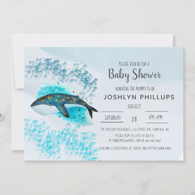 Invitación a Baby Shower de Cute Blue Whale Waterc (Anverso)