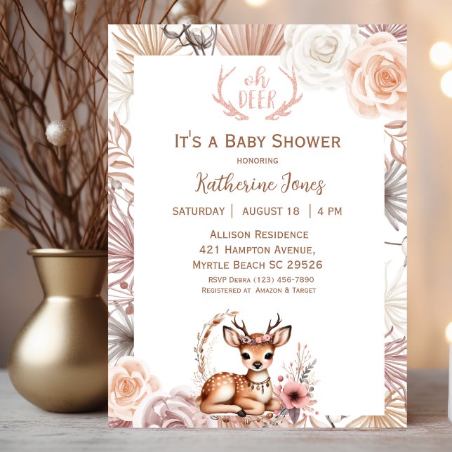 Invitación a Baby Shower de Cute Boho Deer (Subido por el creador)