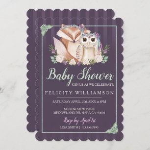 Invitación a Baby Shower de Cute Boho Forest Fox &