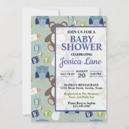 Invitación a Baby Shower de Cute Boy Teddy Bear