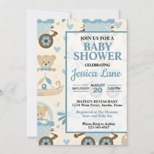 Invitación a Baby Shower de Cute Boy Teddy Bear