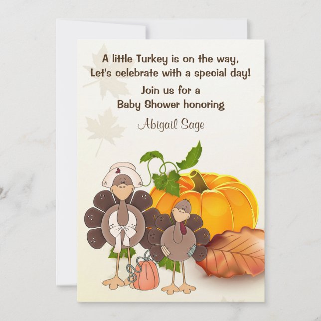 Invitación a Baby Shower de 'Cute Boy Turkey Thank (Anverso)