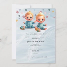 Invitación a Baby Shower de Cute Boy Twins