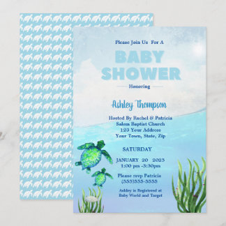 Invitación a Baby Shower de Cute Boys Sea Turtles