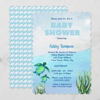 Invitación a Baby Shower de Cute Boys Sea Turtles