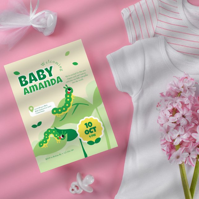 Invitación a Baby Shower de Cute Caterpillar (Subido por el creador)