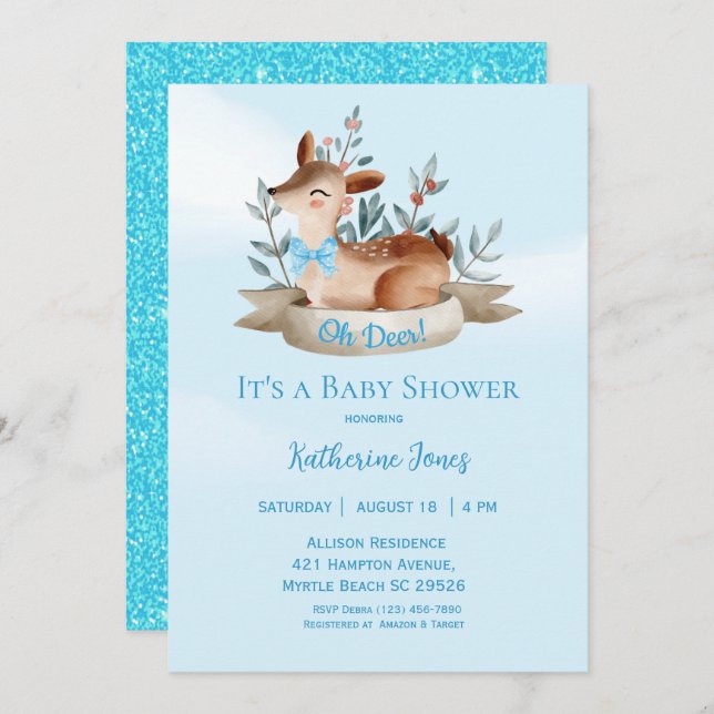 Invitación a Baby Shower de Cute Deer Boy (Anverso / Reverso)