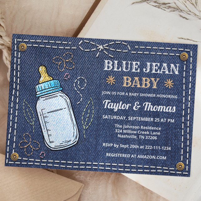Invitación a Baby Shower de Cute Denim Blue Jean (Subido por el creador)