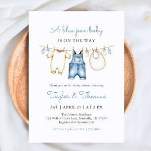 Invitación a Baby Shower de Cute Denim Blue Jean B