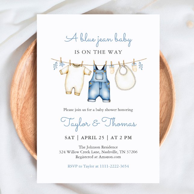 Invitación a Baby Shower de Cute Denim Blue Jean B (Subido por el creador)