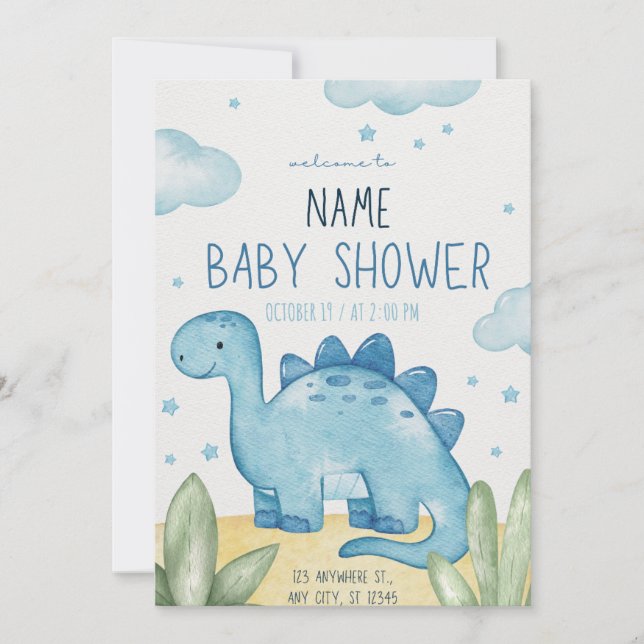 Invitación a Baby Shower de Cute Dinosaur (Anverso)