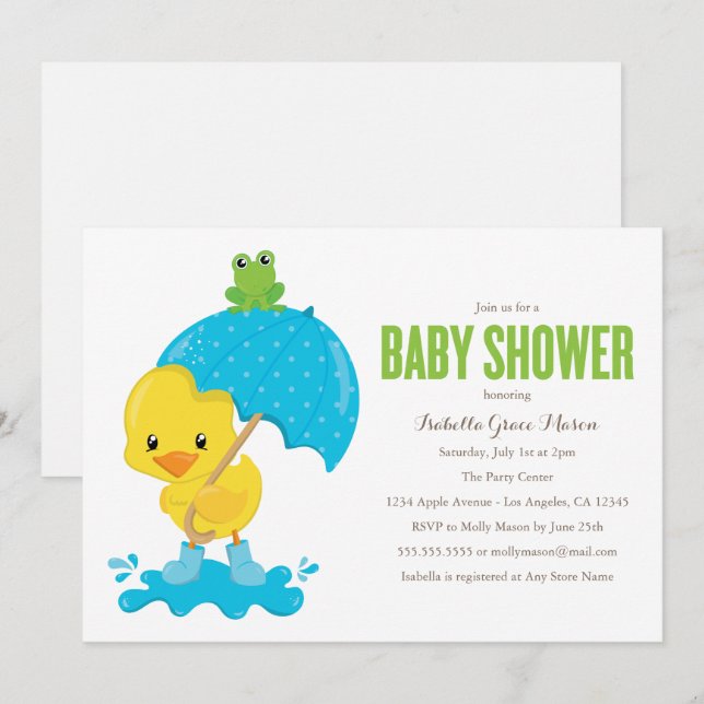 Invitación a Baby Shower de Cute Duckie (Anverso / Reverso)