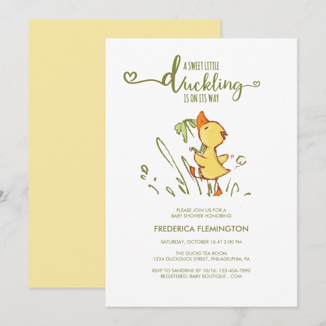 Invitación a Baby Shower de cute Duckling (Anverso / Reverso)