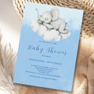 Invitación a Baby Shower de Cute Elephant Blue Boy