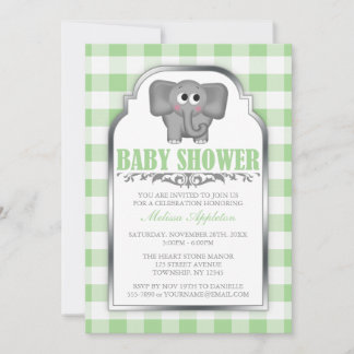 Invitación a Baby Shower de Cute Elephant Green Gi