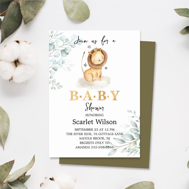 Invitación a Baby Shower de Cute Eucalipt Lion Kin (Subido por el creador)