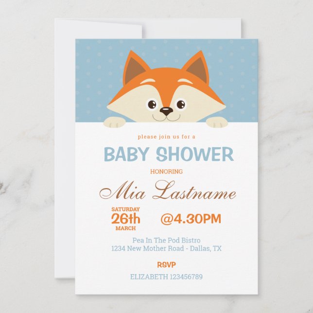 Invitación a Baby Shower de Cute Fox (Anverso)