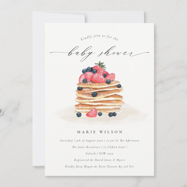 Invitación a Baby Shower de Cute Fruit Pancake Wat (Anverso)
