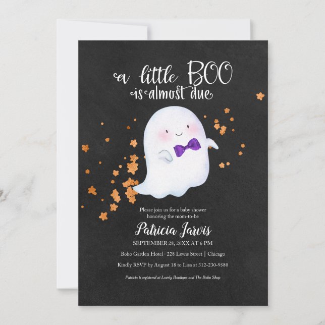 Invitación a Baby Shower de Cute Ghost Halloween (Anverso)
