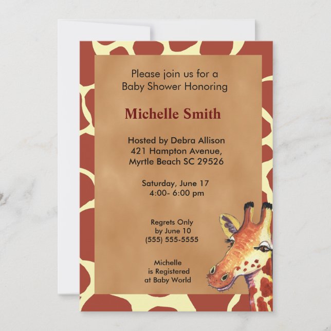 Invitación a Baby Shower de Cute Giraffe (Anverso)
