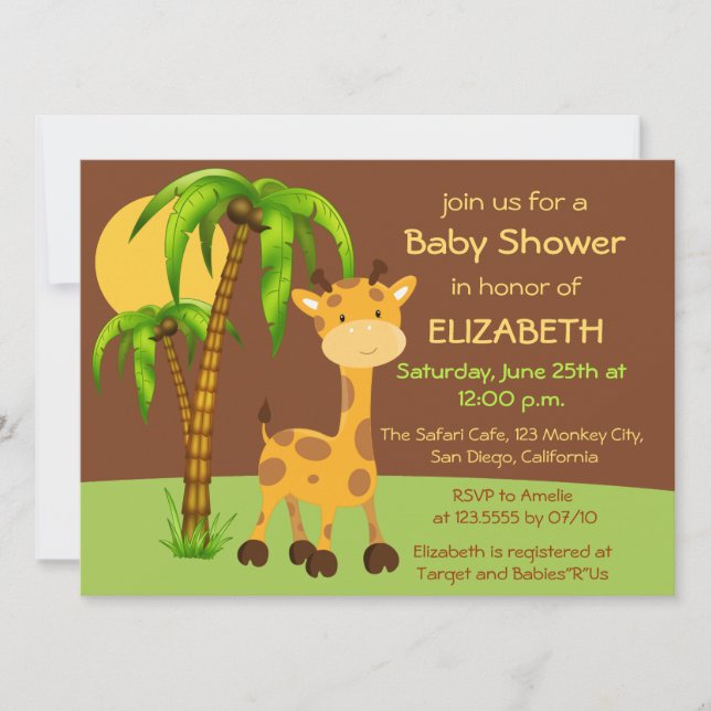 Invitación a Baby Shower de Cute Giraffe (Anverso)