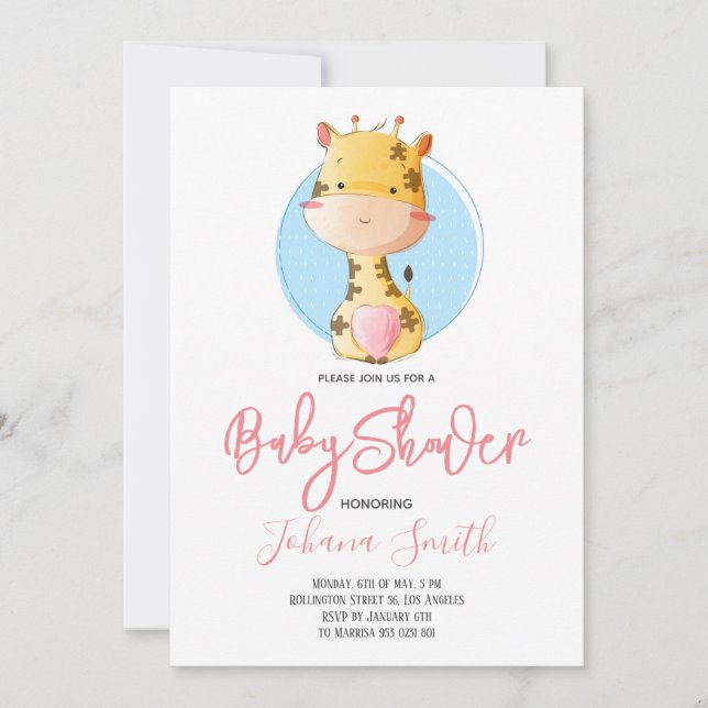 Invitación a Baby Shower de Cute Giraffe Safari (Anverso)
