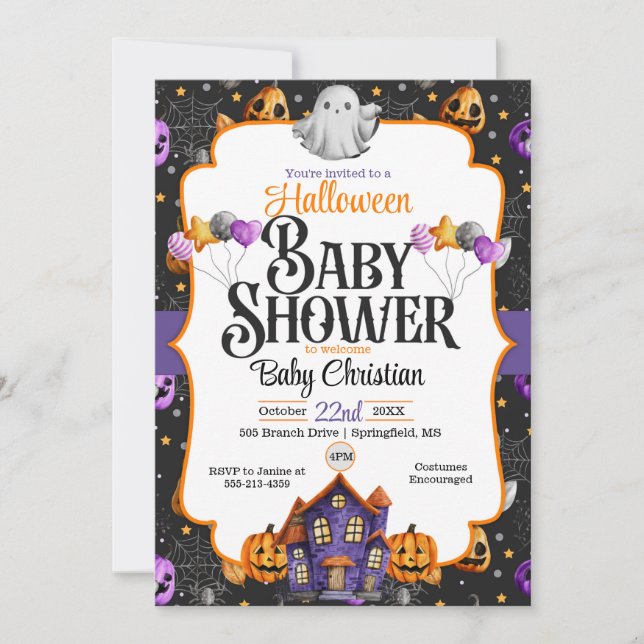 Invitación a Baby Shower de Cute Halloween (Anverso)