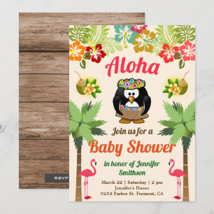 Invitación a Baby Shower de Cute Hawaiian Penguin 