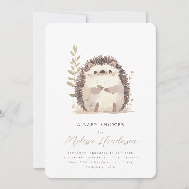 Invitación a Baby Shower de Cute Hedgehog (Anverso)