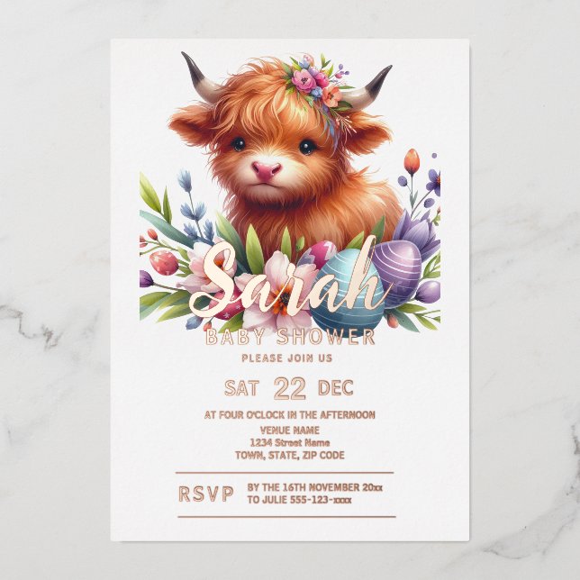 Invitación a Baby Shower de Cute Highland Cow (Anverso)