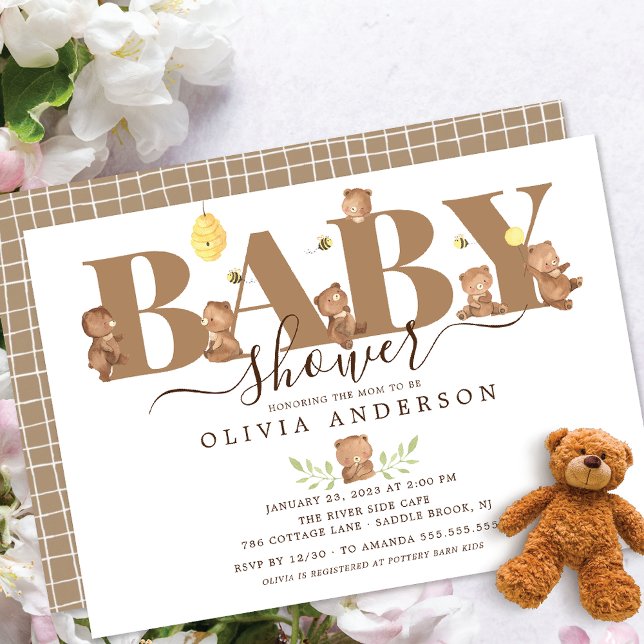 Invitación a Baby Shower de Cute Honey Bear (Subido por el creador)
