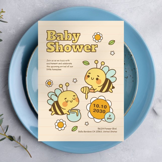 Invitación a Baby Shower de Cute Honey Bee (Subido por el creador)
