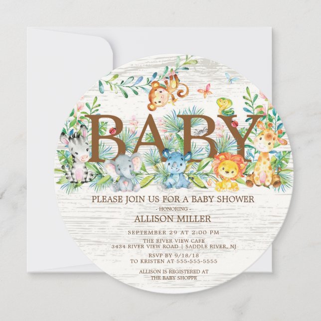 Invitación a Baby Shower de Cute Jungle Safari (Anverso)