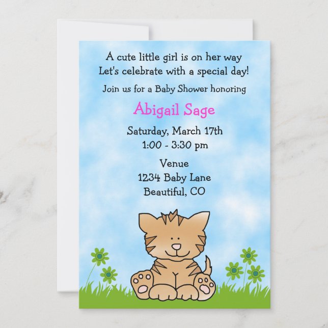 Invitación a Baby Shower de Cute Kitten (Anverso)