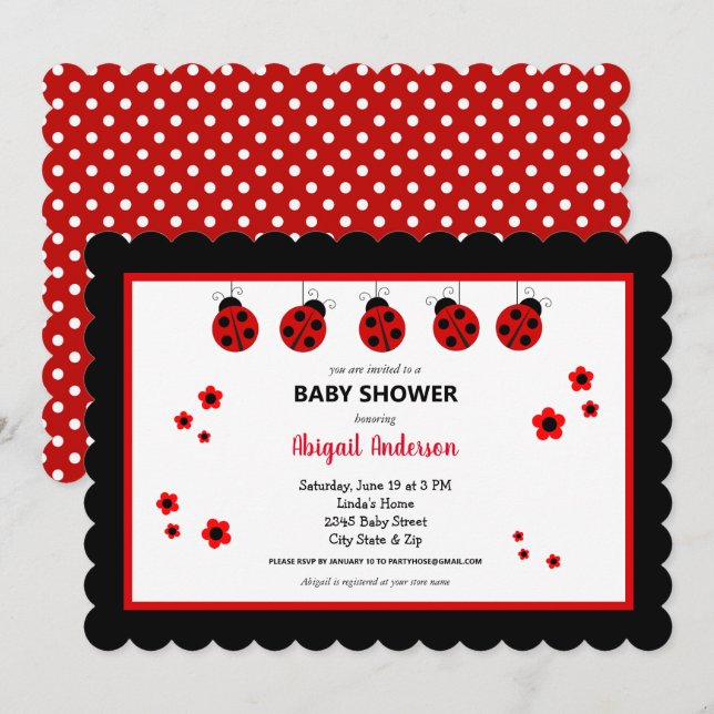 Invitación a Baby Shower de Cute Ladybug Polka Dot (Anverso / Reverso)