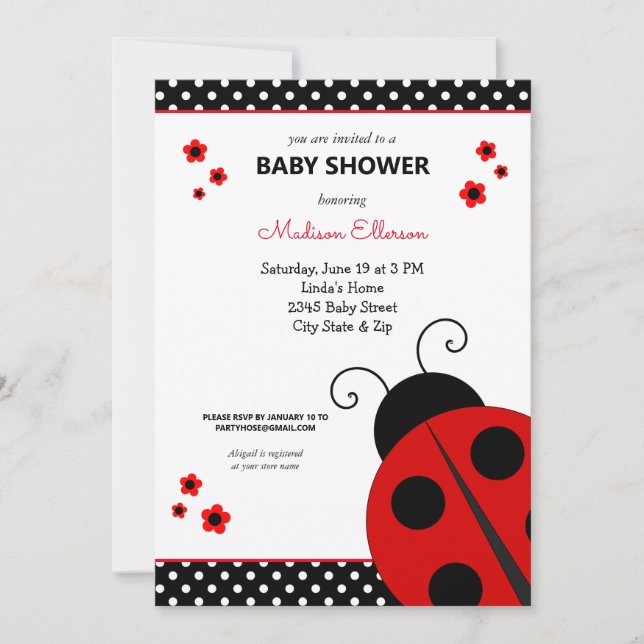 Invitación a Baby Shower de Cute Ladybug Polka Dot (Anverso)