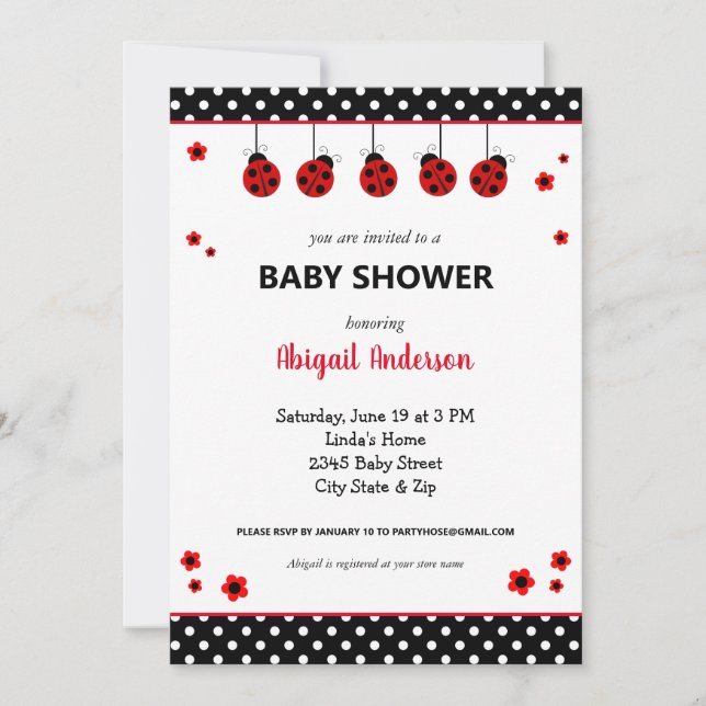 Invitación a Baby Shower de Cute Ladybug Polka Dot (Anverso)