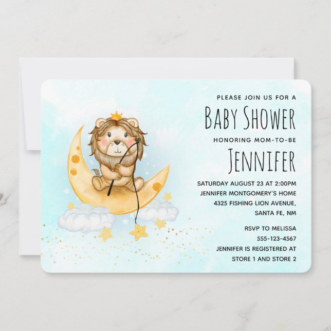 Invitación a Baby Shower de Cute Lion Fishing Wate (Anverso)