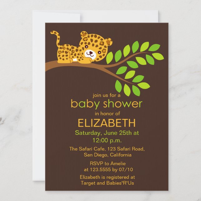 Invitación a Baby Shower de Cute Little Leopard (Anverso)