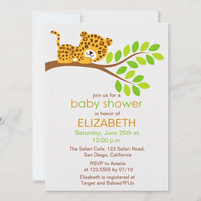 Invitación a Baby Shower de Cute Little Leopard (Anverso)