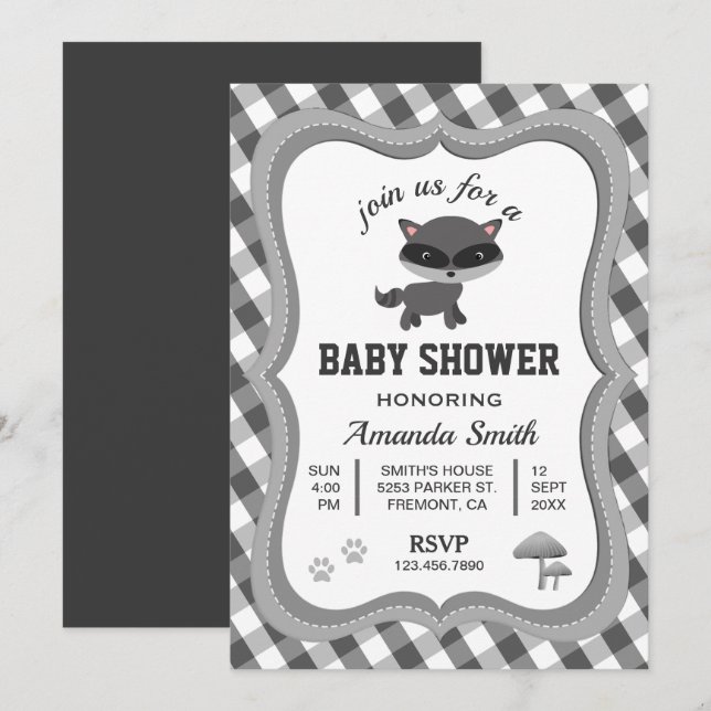 Invitación a Baby Shower de Cute Little Raccoon (Anverso / Reverso)