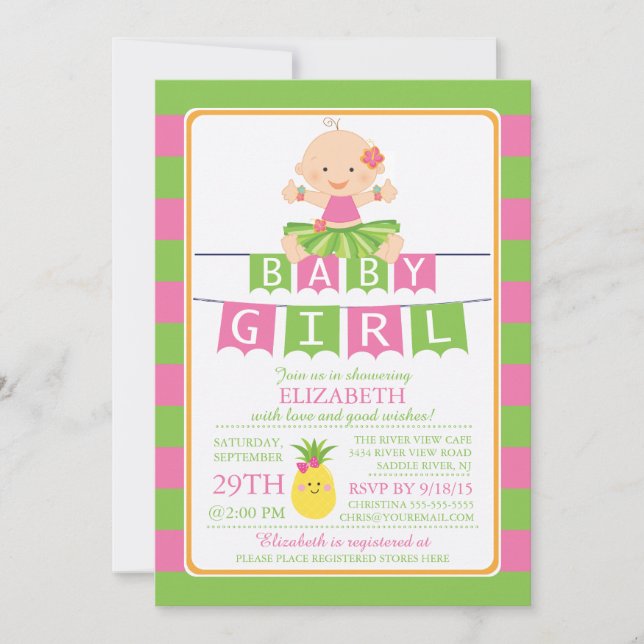 Invitación a Baby Shower de Cute Luau Hula Chica (Anverso)