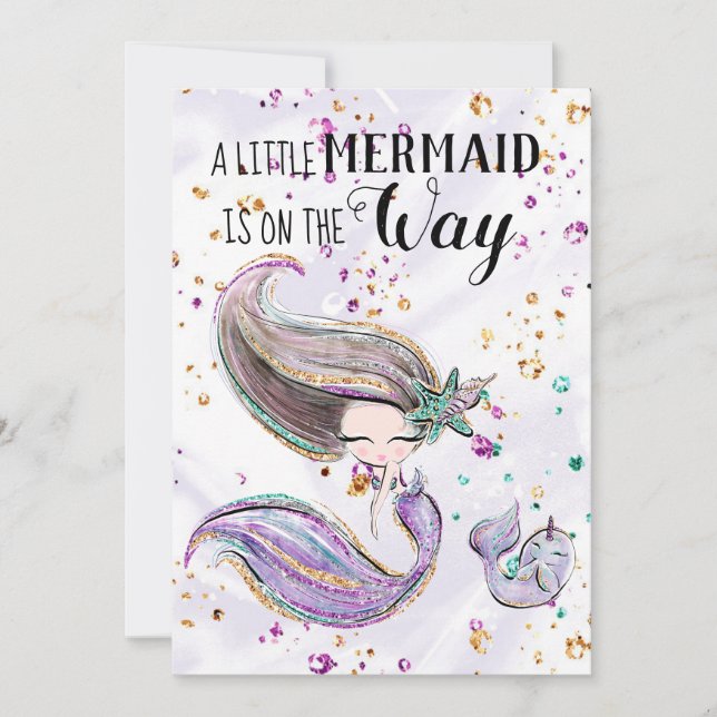 ~ Invitación a Baby Shower de Cute Mermaid Whaleic (Anverso)