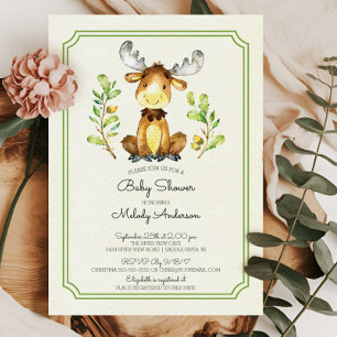 Invitación a Baby Shower de Cute Moose Woodland