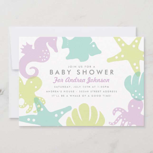 Invitación a Baby Shower de Cute Ocean Critters -  (Anverso)